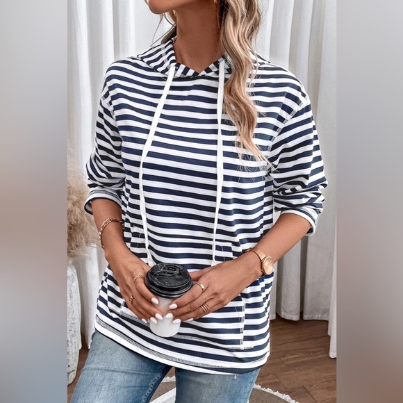 Chill Charm White and Black Striped Hoodie - Picture 3 of 5